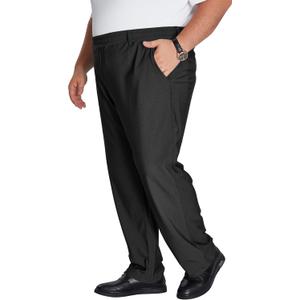 Idtswch Mens Big and Tall Full Elastic Waist Pants Stretch Slacks Casual with Zipper Fly and Pockets (Black, 48Wx34L)