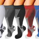 Double Couple 5 Pairs Wide Calf Compression Socks for Men Women Extra Plus Size Knee High Support (3X-Large, Multicolor)
