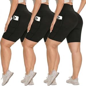 Syrinx 3 Pack Biker Shorts for Women 8"/5" High Waisted Tummy Control Workout Yoga Running Athletic Shorts (Black, XL)