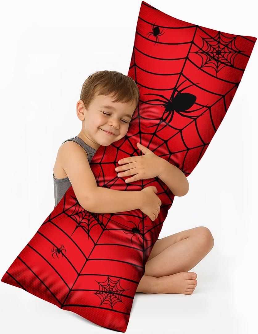 Kids Body Pillow Cover with Zipper - 20x54 Inch Long Silk Pillowcase for Kids Boys Girls Teens Soft Decorative Bed Large Cute Cartoon Body Pillow Sham for Hair and Skin, Red Zhizhu