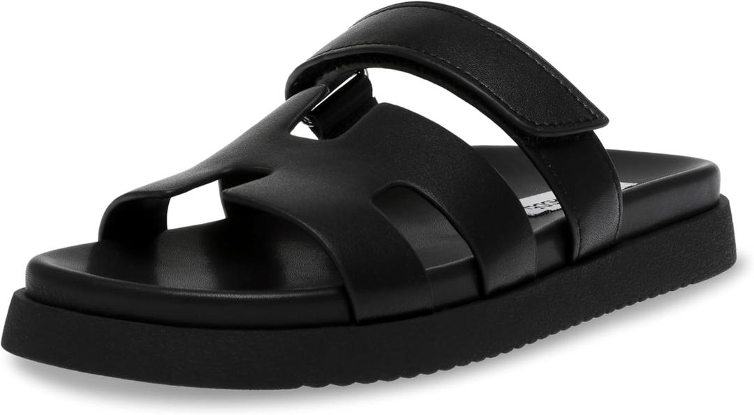 Steve Madden Women's Mayven Slide Sandal (8, Black Leather)