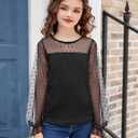 Arshiner Girls Long Sleeve Shirts with Sheer Puff Cute Lantern Sleeve Design Lady Style Swiss Dots Tops for Girls Blouse Tee (Black)