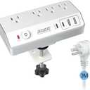 Desk Clamp Power Strip with USB C, JXGUCAT PD 20W Fast Charging Power Station, Removable Desk Clamp Mount Power Strip Surge Protector, 10 ft Cord with 4 Outlet 4 USB Ports, Fit 1.8" Tabletop Edge (White)
