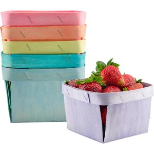 Cornucopia Brands Quart Wooden Berry Baskets (Set of 6, Pastel-Colored); Variety Pack of Fruit, Gift, Arts and Crafts, DIY Baskets