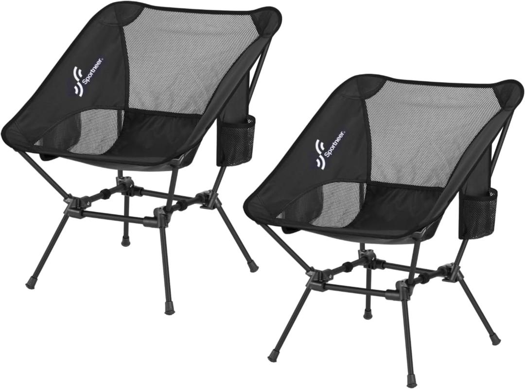 Sportneer Camping Chairs, Lightweight Outdoor Chairs with 2 Side Pockets & Storage Bag, Foldable & Portable Lawn Chairs for Camping Hiking Lawn Picnic Beach Outdoor Travel (2, Black)