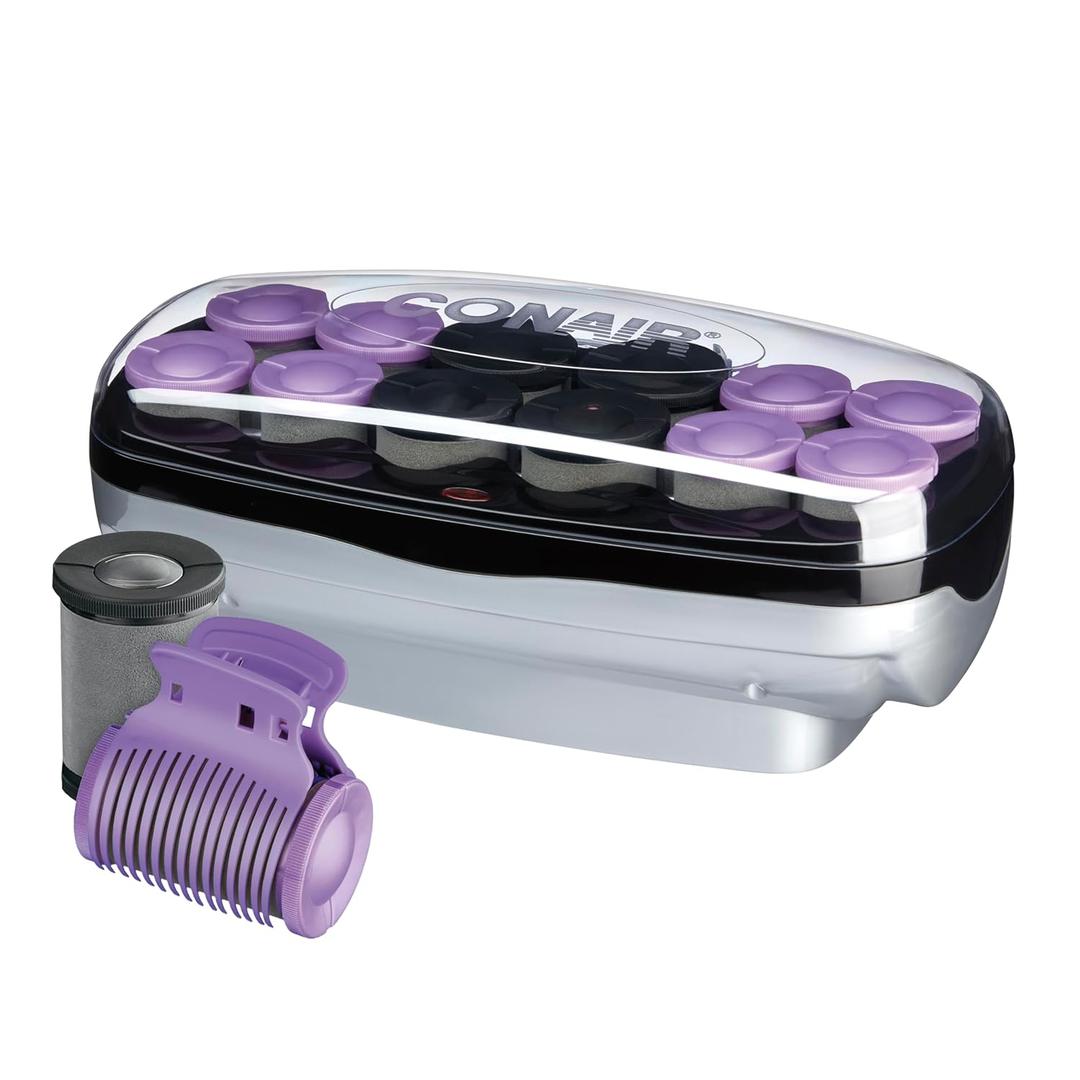 Conair Hot Rollers for Long, Medium & Short Hair, 12 Ceramic Flocked 1-Inch and 1-Inch Heated Hair Rollers with Clips, Hot Curlers for Women, Volume & Curls
