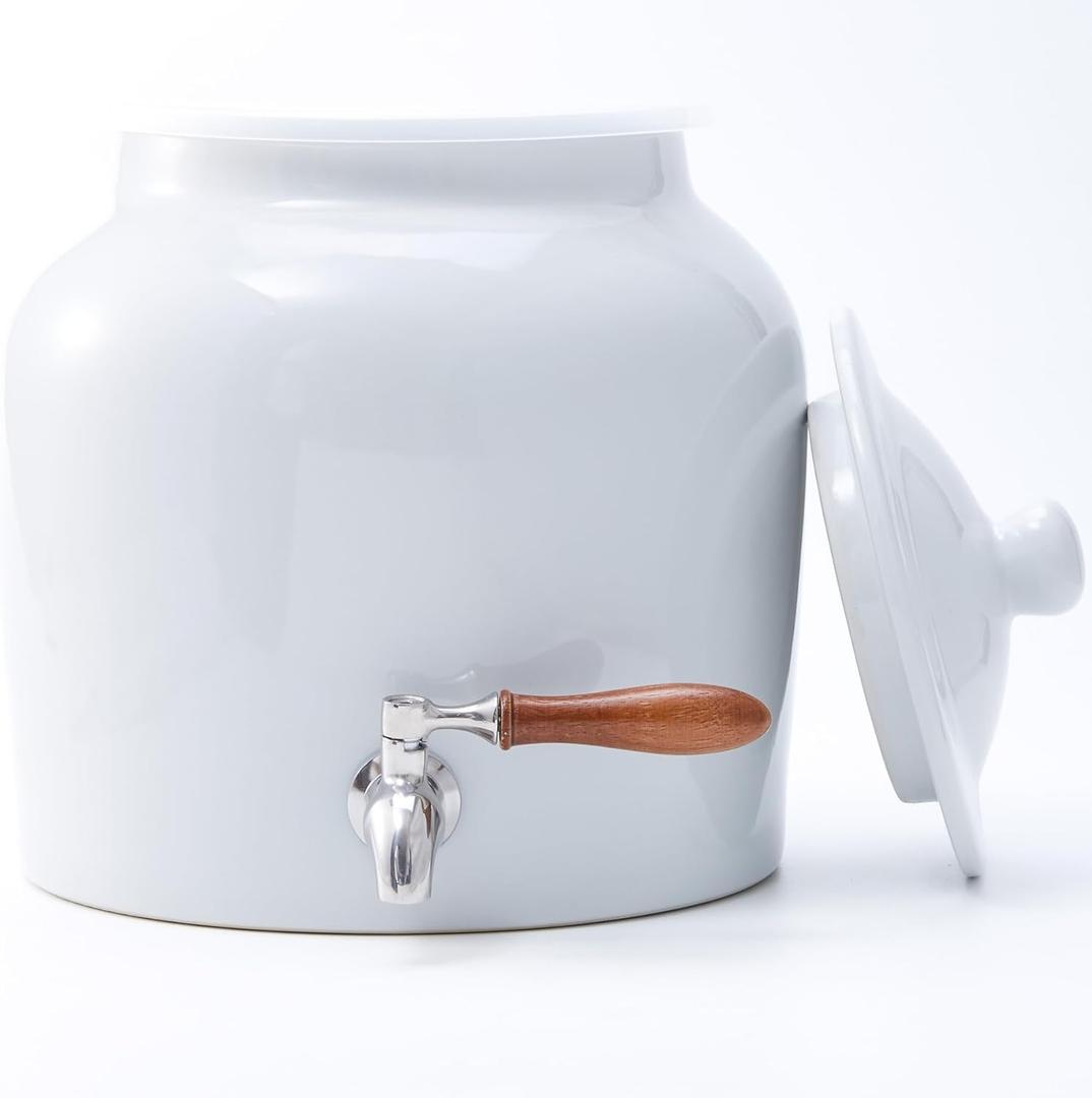 Ceramic Water Dispenser for 5 Gallon Bottle Crock Water Dispenser with Durable Stainless Steel Faucet, Ideal for 3 to 5 Gallon Jugs, Classic Porcelain Water Crock Design for Home or Office Use White