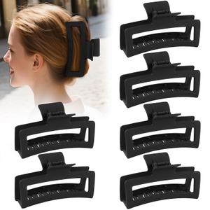 TOCESS Large Hair Claw Clips: 6 Pack 5 inch Black Matte Square Hair Claws for Women and Girl with Thick Long Hair, Extra Hold Non-slip Hair Clip Set for Teenage Gifts and Daily Use