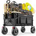 All-Terrain Beach Wagon with 9x3.5IN Big Inflatable Rubber Wheels for Sand, 240L Collapsible Wagon Cart, 450lbs Heavy Duty, Quiet Smooth Ride, Puncture-Resistant Tires, Side Pockets, Black