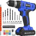 FADAKWALT 20V Electric Drill Set with Battery and Charger, 30N Torque, 21+1 Settings, 3/8-Inch Keyless Chuck, LED Electric Drill Set (Blue)