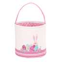 2 Pcs LessMo Easter Bunny Basket Egg Buckets, Pink Cute Personalized Canvas Cotton Tote Bags Egg Hunt Basket for Party Gifts