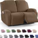 KinCam Recliner Covers, Stretch Reclining Chair Covers, Recliner Sofa Slipcovers Stripe Jacquard Recliner Couch Covers Furniture Protector Covers for Pet Kid (2 Seater, Light Coffee)