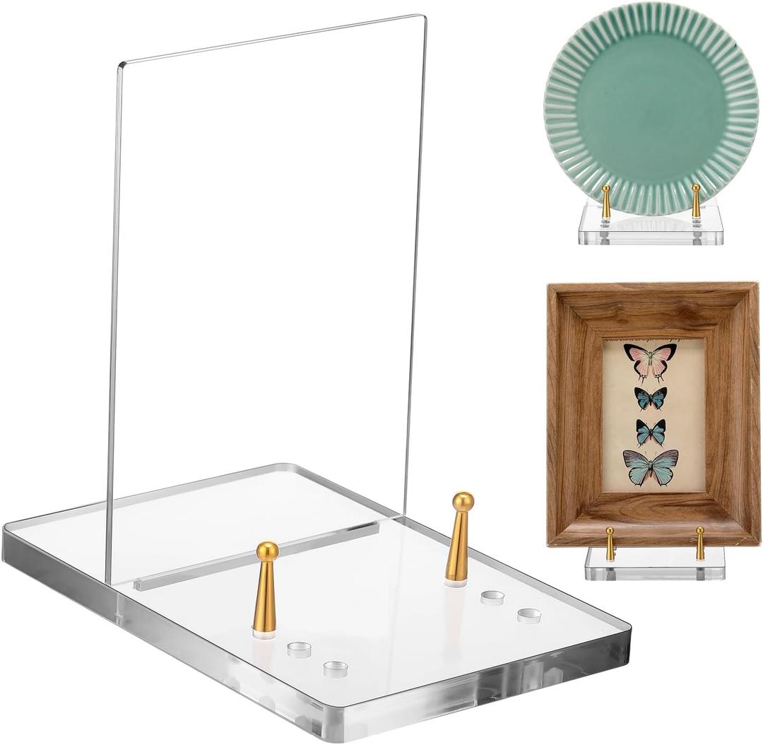 RattanView Acrylic Easel Book Stand 4 x 6 x 6 Inch for Display Clear Plate Stand with Adjustable Gold-toned Hardware Easel Plate Picture Display Holder for Cookbook Picture Frame Magazine