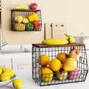 Mefirt 2pcs Fruit Basket Kitchen Storage Basket with Wood Lid, Stackable Wall Basket Fruit Basket for Kitchen, Countertop Organizer for Snack, Fruit and Veggie Storage, 11.8 x 7.9 x 8.5 Inch
