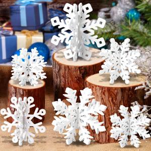 OuMuaMua 6 Set Snowflake Christmas Table Decorations - 12pcs White Wooden 3D Snowflake Decor Tabletop Centerpiece for Christmas Party Supplies Home Decor