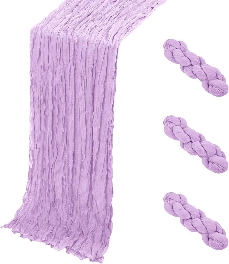 3 Pack Lavender Cheesecloth Table Runner, 17 x 108 Inch, Gauze Cheese Cloth Table Runner Rustic Sheer Runner for Wedding Birthday Party Baby Shower Table Decor(Lavender)