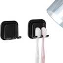 2 PCS Self-Adhesive Toothbrush Holders Wall Mounted, Water Proof Toothbrush Hook, 2 in 1 with Toothbrush Hanger and Gargle Cup Holder for Bathroom Shower (Black) 