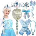 Princess Wig Braid with Tiara Necklace Gloves Princess Dress Up Costume Cosplay Accessories for Kids Girls