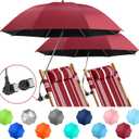 2 PACK Beach Umbrella with Clamp, 360 Adjustable Umbrellas for Chair, UPF50+ Umbrella for Beach Chair, Patio Chair, Wheelchair, Camping Chair, Golf Carts, Garnet Red (Chair Not Included)