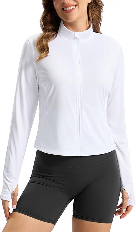 Soothfeel Women's UPF 50+ Sun Protection Athletic Jacket Lightweight Crop Zip Up Long Sleeve SPF Shirts Hiking Workout Pocket, Medium