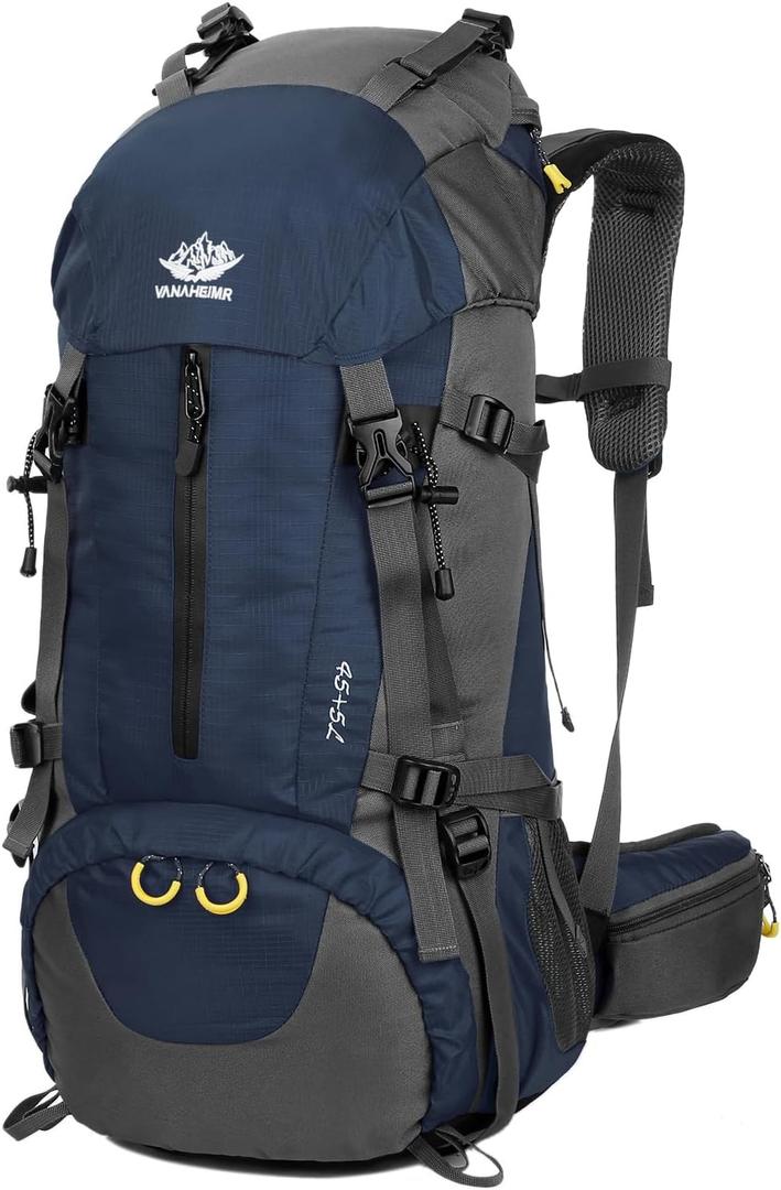WoneNice 50L(45+5) Waterproof Hiking Backpack - Outdoor Sport Daypack with Rain Cover (Dark Blue)