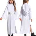 Children's Princess Cosplay Costume Girls White Tunic Hooded Robe Halloween Kids Outfit (Medium)