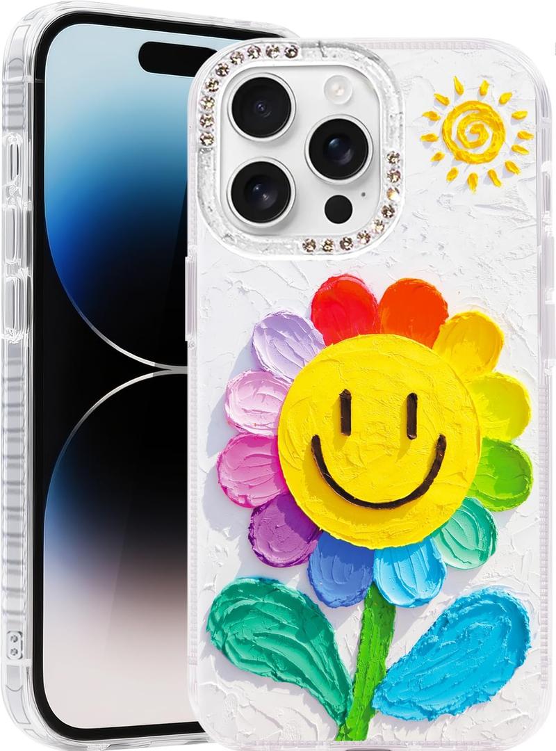 Compatible with iPhone 12 Pro Max Case,with [Soft Slim][Camera Protection] Cute Rainbow Flower Aesthetic Phone Cover Anti-Yellowing Shockproof Protective Cover for Women Girl-White