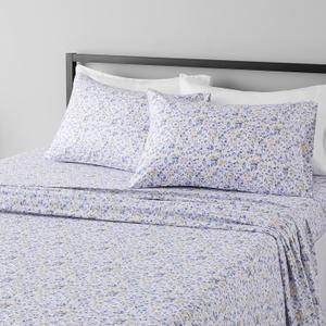 Amazon Basics Soft, Easy Care Deluxe Brushed Microfiber Queen Bed Sheets, 4-Piece, Blue Floral