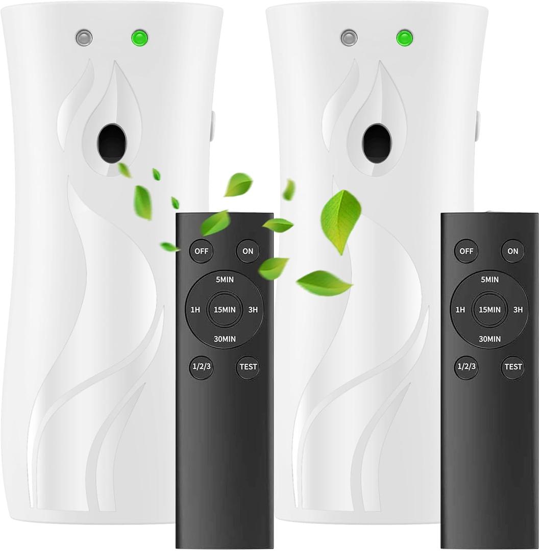 2-Pack Automatic Air Freshener Spray Dispenser with Remote Control,Wall Mounted/Free Standing for Commercial Use,Multiple Time Scent/Mist Release Settings for Room/Restroom (White, Standard)