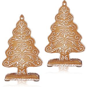Geelin 2 Set Christmas Gingerbread Gift Resin Gingerbread Tree Figurines Christmas Table Decorations for Tabletop Centerpiece Home Mantel Collectible Gifts, 7.09" x 3.94" x 2.36"(Vintage Brown)