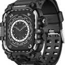 amBand Rugged Case with Band for Apple Watch 45mm, Compatible with Apple Watch (iWatch) Series 9/8/7, Military Grade Shockproof Bumper Cover, Tactical Band for Men, Matte Black