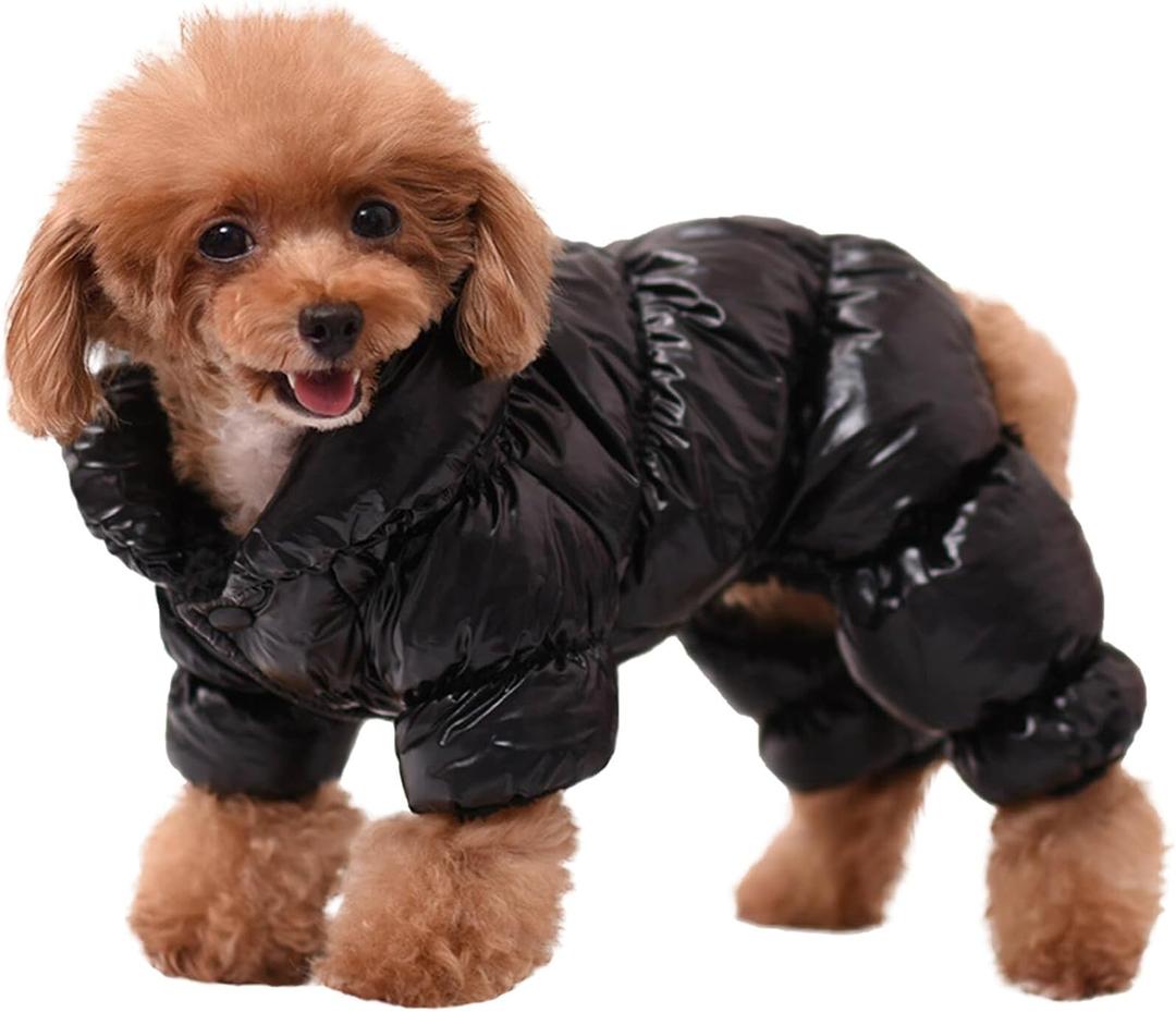 AOFITEE Dog Coat, Waterproof Dog Jacket, Fullbody Dogs Winter Coat Snowsuit, Windproof Puppy Puffer Jacket Snow Suit with Legs, Pet Fleece Winter Vest, Cold Weather Coats for Small Dogs, (Black,Small)