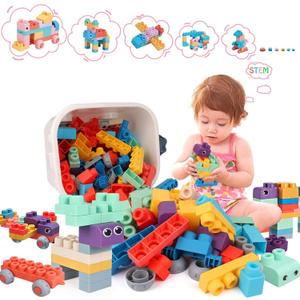 78 Pcs Top STEM Soft Building Block Sets for Kids Aged 18 months to 6 years.Mega Blocks for Baby.Large Construction Stacking Block Toys for Toddler to Improve ImaginationCreativityHands-on Ability (Pink Red Blue Purple Orange Green Yellow)