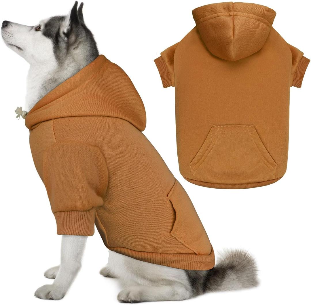 Dog Hoodie Dog Sweaters for Large Dogs Solid Soft Brushed Fleece Clothes Hoodie Sweatshirt with Pocket(Coffee-XXL)