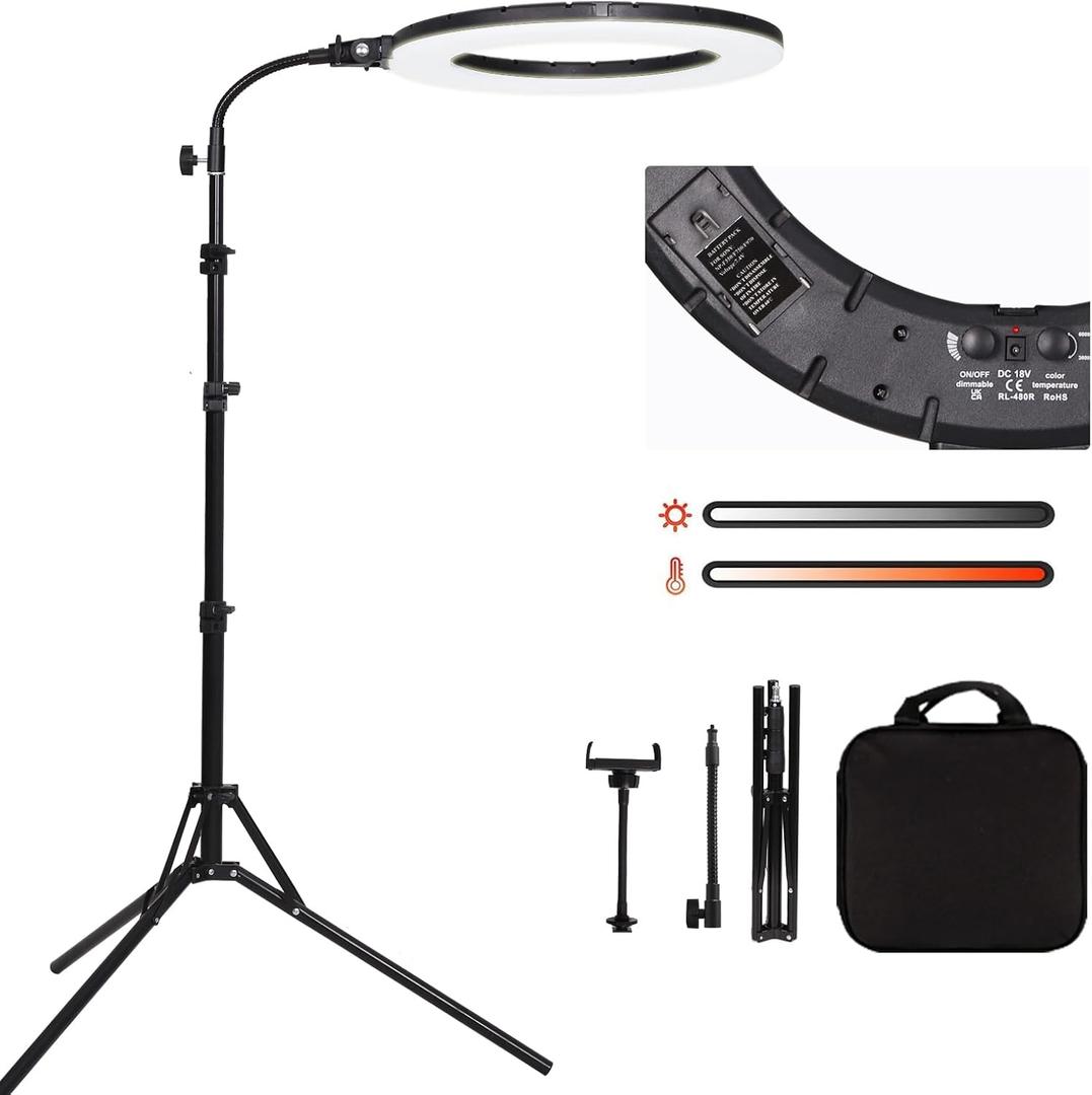 18" 60W LED Ring Light with Light Stand,Soft Tube,Phone Holder, Beauty Lighting Eyebrow Eyelash Extension Tattoo Lamp Makeup Selfie Live Streaming Dimmable Photography Studio Video Light