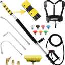 JANZ 24 FT Pressure Washer Telescoping Wand with Extension Wands
Gutter Cleaner Attachment, 7 Spray Nozzle Tips, 2 Hose Inlet Adapters, Pivoting Coupler and Support Harness
