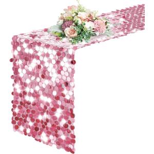 Pufogu 12 "x 108" Sequin Table Runner, Pink Glitter Premium Big Sequin Table Runner, Rectangle Table Runners for Halloween, Christmas, Wedding Party, Birthday Party, Banquet Decor (1 Pack).