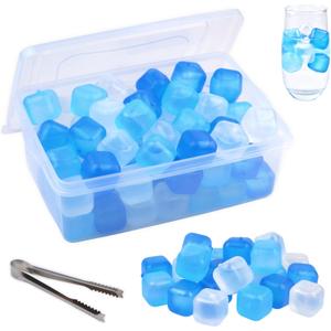 Reusable Ice Cube with Lid & Bin, 60 Pack Plastic Ice Cubes for Drinks BPA Free, Refreezable Square Ice Cubes for Water Bottles, Whiskey, Coffee, Cocktails
