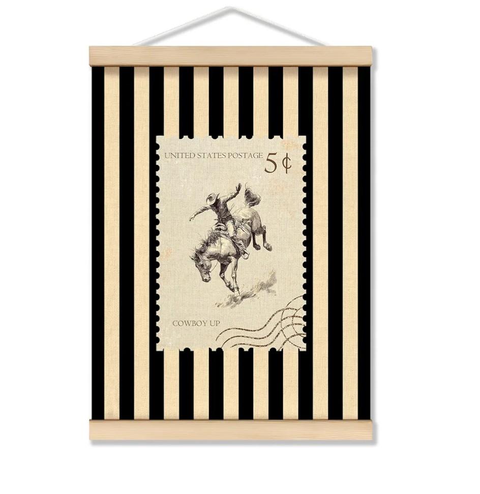 TopXmai Western Horse Wall Art Poster Framed, Horse Decor for Home, Black and Beige Striped Mid Century Cowboy Canvas Hanging Prints Wall Decor for Home Bedroom Living Room, 12x16 Inches