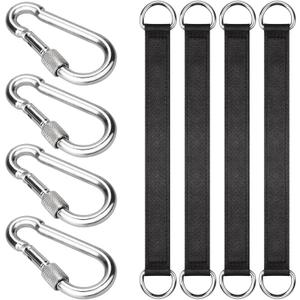 4 PCS Black Tree Swing Straps Hanging Kit with 4 Carabiners, 24cm / 9.4inches Length Tree Swing Hanging Kit Holds 220 lbs Perfect for Tree Swing Hammocks
