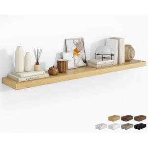 RICHFOCUS 72Inch Floating Shelves for Wall 1 Pack Shelves for Bedroom, Kitchen Bathroom Wall Mounted Rustic Wood Floating Shelf with Invisible Brackets for Books, Storage, Decor, Oak