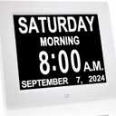 New 2024 Digital Calendar Alarm Day Clock - with 8" Large Screen Display, am pm, Multiple Alarms, for Impaired Vision People, The Aged Seniors, The Dementia, for Desk, Wall Mounted, (White)