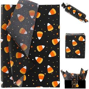 Whaline 100 Pieces Candy Corn Tissue Paper Halloween Theme Gift Wrapping Paper Colorful Packaging Paper DIY Art Craft Paper for Home Holiday Birthday Trick or Treat Party Gift Decor, 14 x 20 Inch