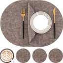 Homaxy Round Faux Leather Placemats and Coasters, Washable Dual-Side Table Mats, Wipeable Heat-Resistant Dining Place Mats for Outdoor and Indoor, Set of 4, Diameter 13 and 3.93 inch, Dark Brown