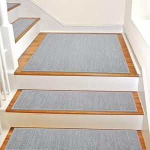 SMILOOL Non Slip Stair Landing Rug for Wooden Steps Indoor, Stair Landing Mat Square 20" x 32" Landing Rugs for Wood Stairs, Carpet Stair Treads Matching Mats for Pet, Light Grey