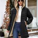 Women's Puffer Jacket with Hood, Lightweight Winter Quilted Jacket Outwear Down Coat Long Sleeve with Fleece Lining (Black)