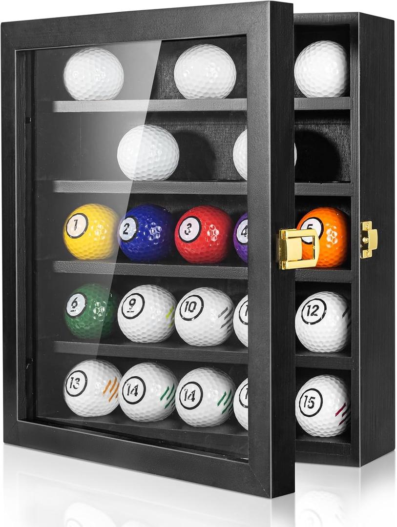 tutata Golf Ball Display Case, Golf Ball Holder, 25 Balls Capacity, Wall Mount, Shadow Box for Golf Ball Collector