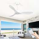 42 Inch Small Ceiling Fan without Light,Propeller Wood Blades,Quiet and Reversible,Timer and Speed Memory Function,Outdoor Ceiling Fan for Bedroom,Patios. (White, 42 inch)
