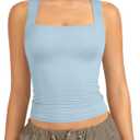 ATHMILE Tank Tops for Women Square Neck Sleeveless Double-Layer Tank Tops Basic Tight T Shirts, L