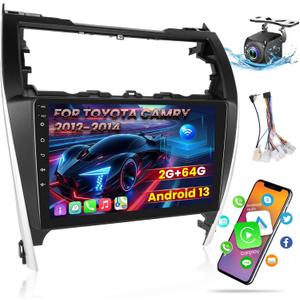 [2+64G] Android 13 Car Radio for Toyota Camry 2012 2013 2014 with Carplay and Android Auto, 10.1 inch Touch Screen Camry Stereo with AHD Backup Camera, HiFi Audio/Bluetooth/WiFi Hotspot/SWC/GPS